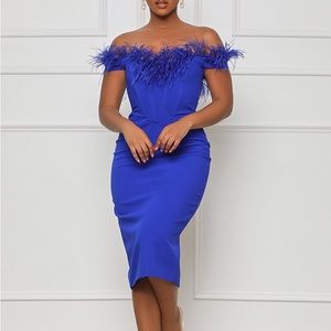 Brand New Feather Corset Midi Dress (Blue) - Miss Circle